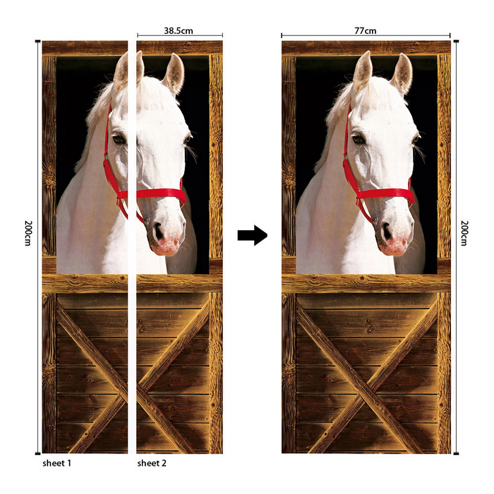 coloribbon peel and stick creative decorative pvc 3d white horse in wood grain background door sticker