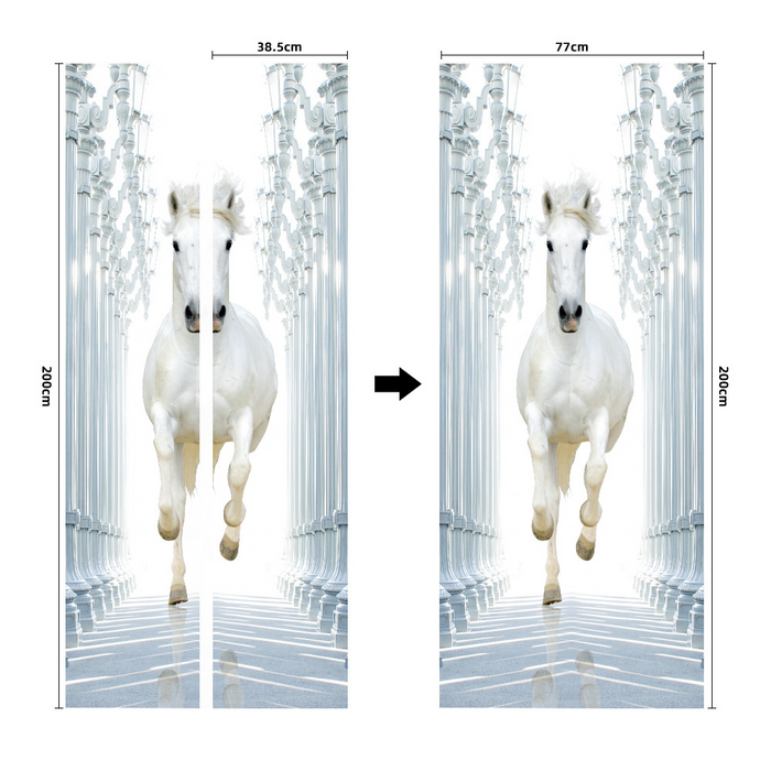 coloribbon peel and stick creative decorative pvc 3d running horse in mordern background  door sticker