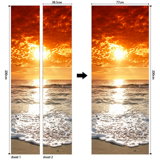Coloribbon 3D Sunset Beach Waterproof Door Sticker