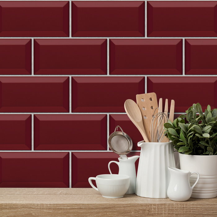 coloribbon 3d waterproof peel and stick ruby red brick pattern for kitchen tiles