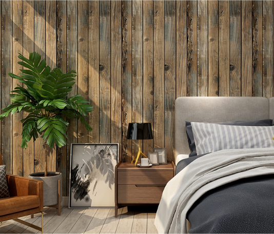 coloribbon peel and stick 3d wood grain vintage style wallpaper for bedroom decoration