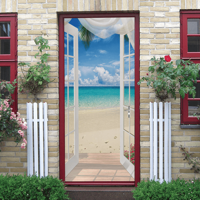 Creative Environmental Protection 3D Beach Cabin Waterproof 3d Door Sticker - Coloribbon