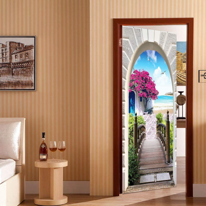 coloribbon peel and stick 3d seaside holiday style door sticker is the best idea of rooms decoration