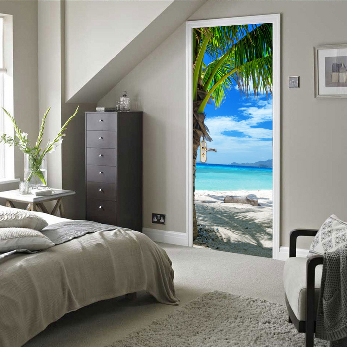 coloribbon peel and stick 3d coconut and beach design door sticker for bedroom