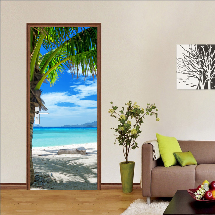 coloribbon peel and stick 3d coconut and beach design door sticker for dinning room