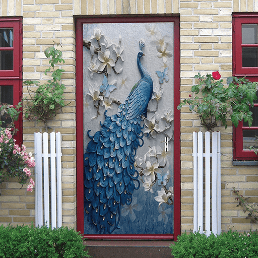 Creative Environmental Protection 3D Blue Peacock Door Sticker - Coloribbon