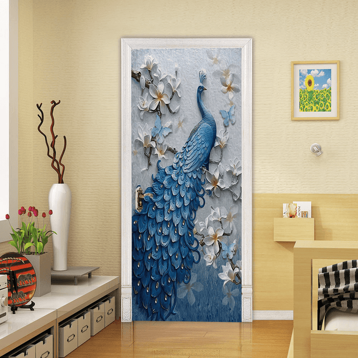 Creative Self-adhesive 3D Blue Peacock Door Sticker - Coloribbon