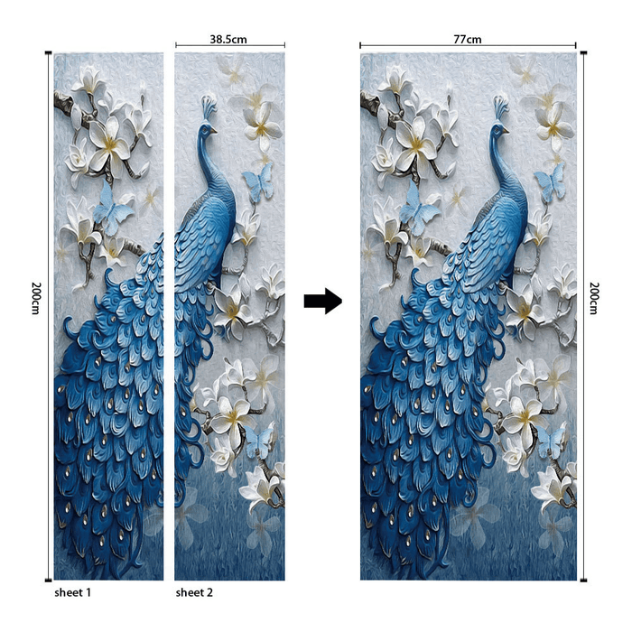 Creative Self-adhesive Environmental Protection 3D Blue Peacock Door Sticker - Coloribbon