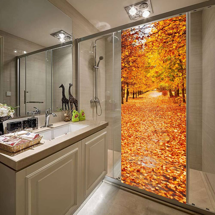 coloribbon self-adhesive pvc 3d autumn leaves print glass door sticker for bathroom