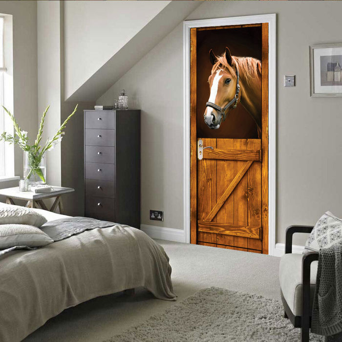 coloribbon peel and stick creative decorative pvc 3d horse door sticker for bedroom