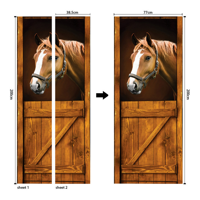 coloribbon peel and stick creative wood grain backgroung pvc 3d horse door sticker
