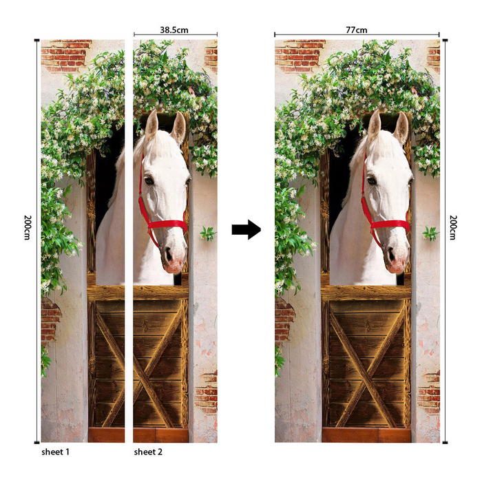 coloribbon peel and stick creative decorative pvc 3d simulation white horse door sticker