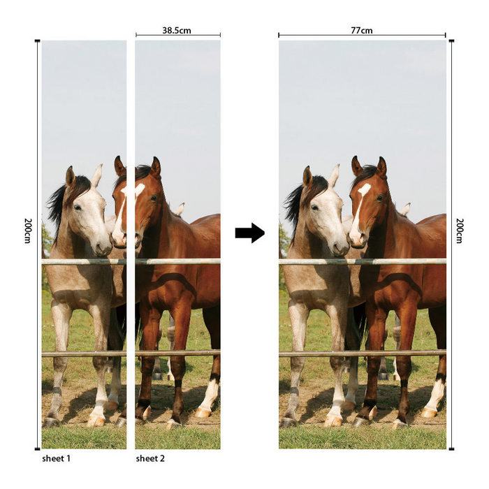 coloribbon peel and stick creative decorative pvc 3d brown and white horses door sticker