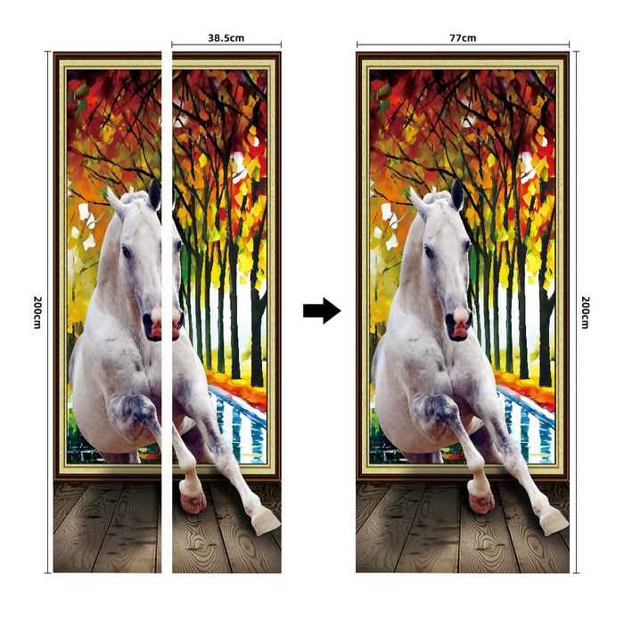 coloribbon peel and stick creative decorative pvc 3d white running horse door sticker