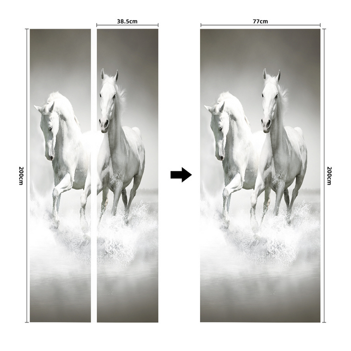 coloribbon peel and stick creative decorative pvc 3d 2 running white horses door sticker
