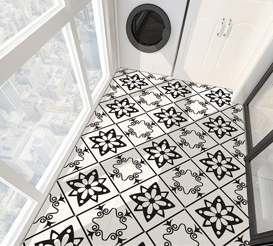 Coloribbon peel and stick non-slip black and white flower painting floor sticker