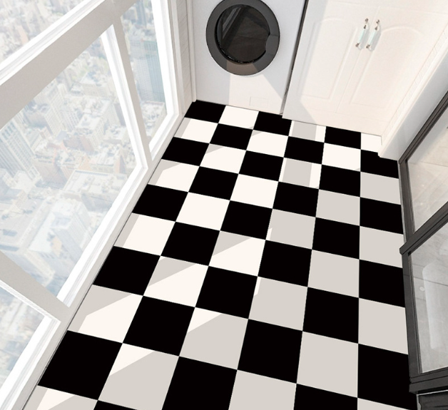  Coloribbon peel and stick non-slip black and white plaid painting floor sticker