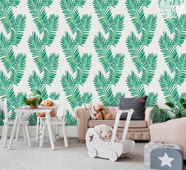 coloribbon self-adhesive fresh green leaf pattern nordict style wallpaper for kid room decoration