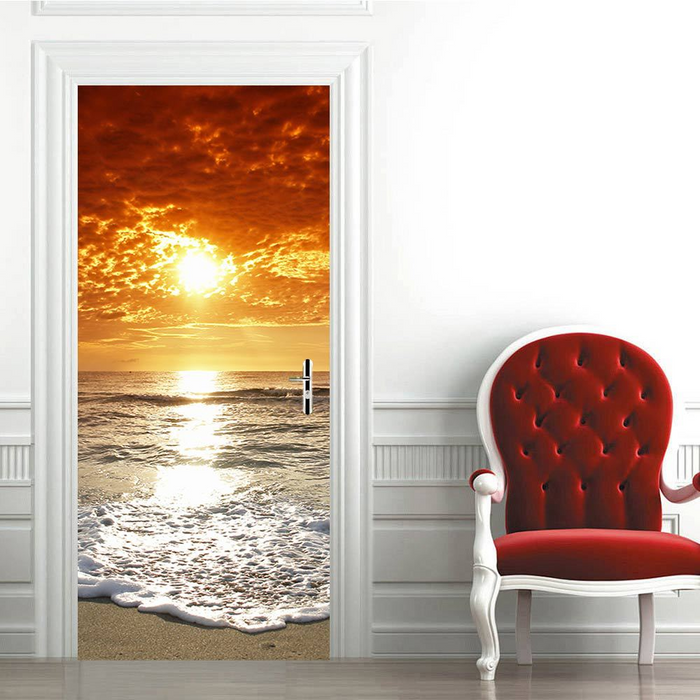 3D Sunset Beach door sticker mural
