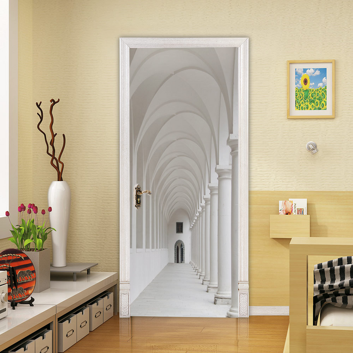 Peel and Stick White Corridor 3D Door Sticker