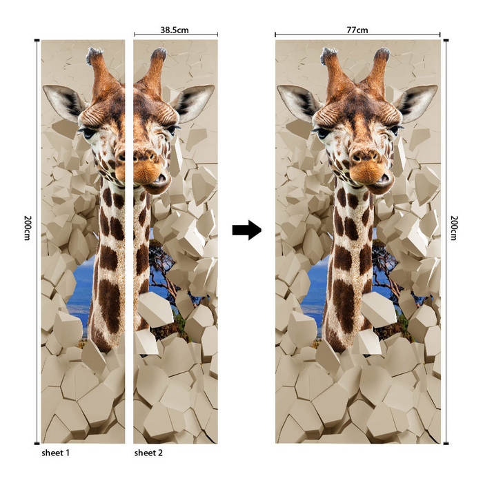 3D Giraffe Waterproof Door Sticker
