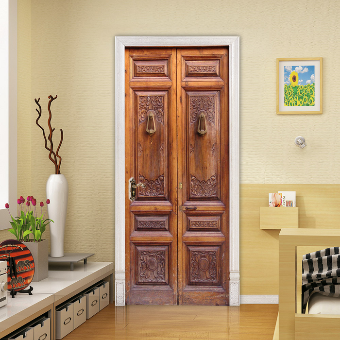 bedroom 3D Simulation Wooden Door Sticker