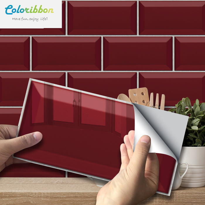 coloribbon 3d waterproof peel and stick red tile sticker