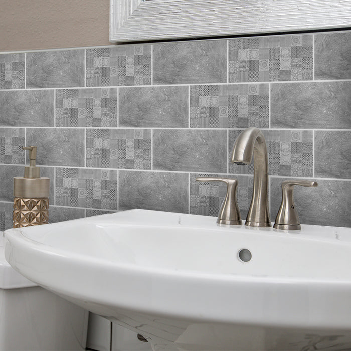 coloribbon 3d waterproof creative peel and stick dark grey cement tile stickers for bathroom